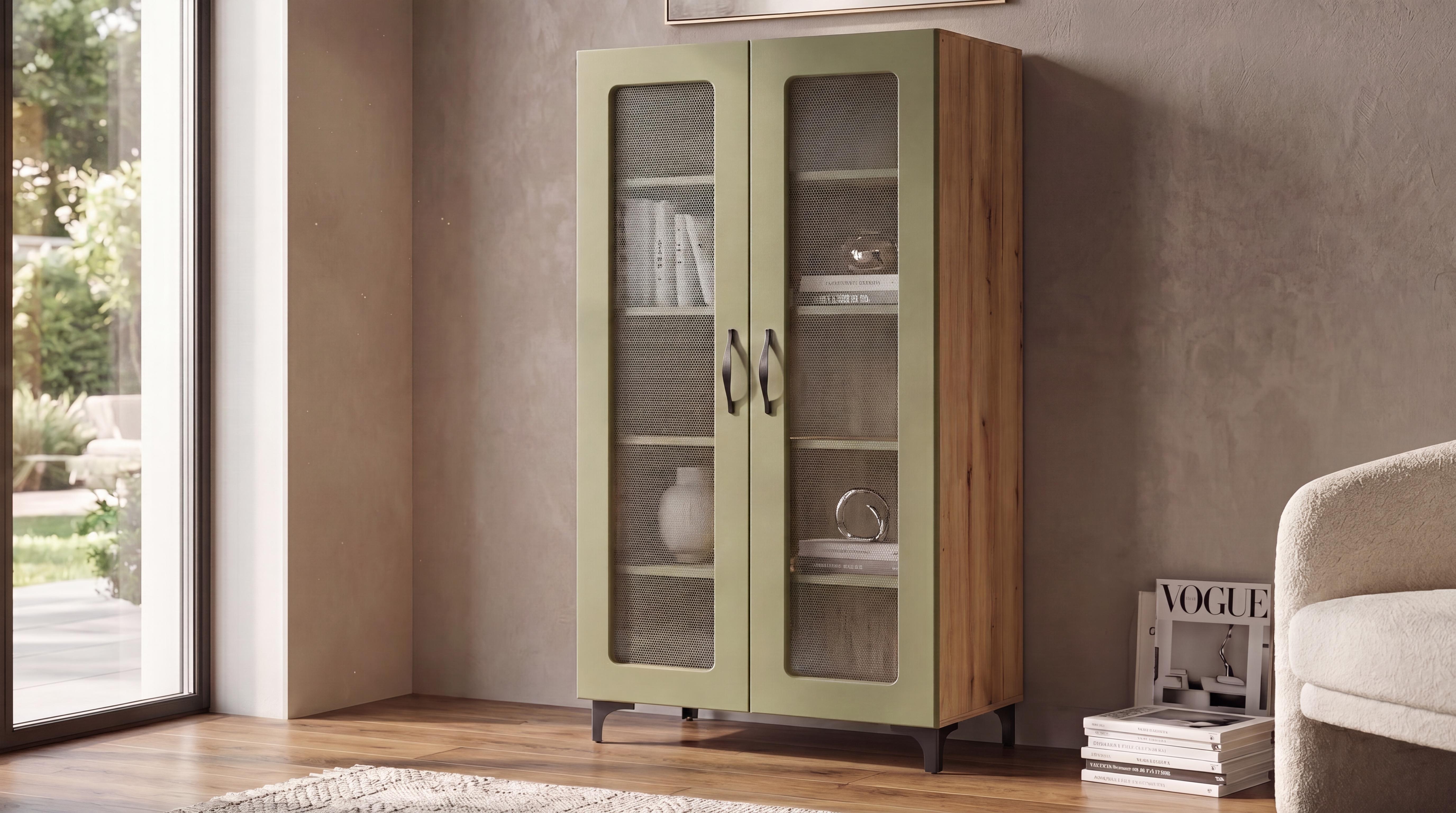 Showcase cabinet Fin, Evoke oak + olive  1